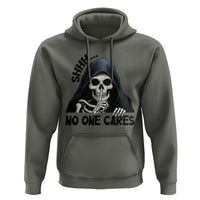Funny Skeleton Humor Hoodie Shhh No One Cares - Wonder Print Shop