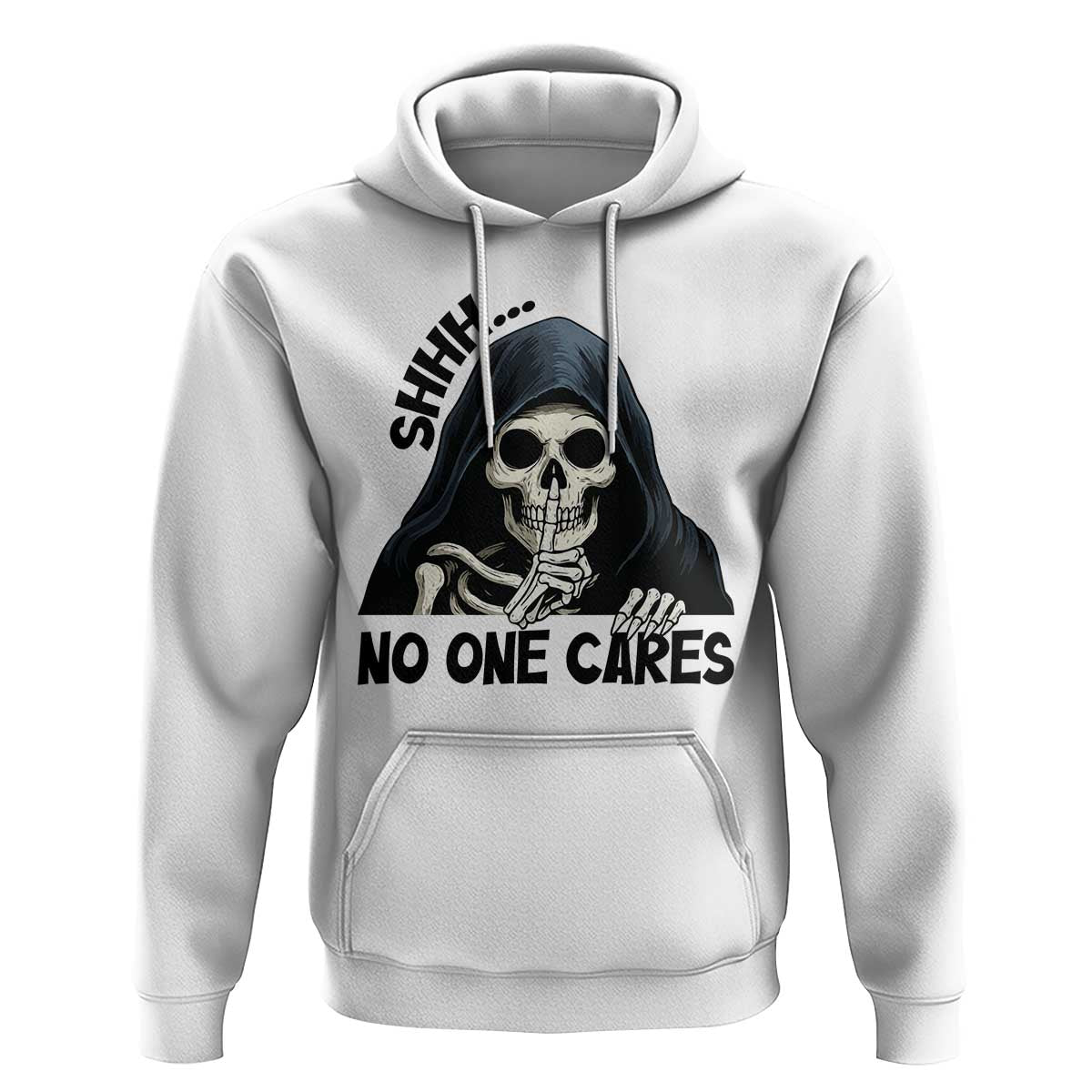 Funny Skeleton Humor Hoodie Shhh No One Cares - Wonder Print Shop