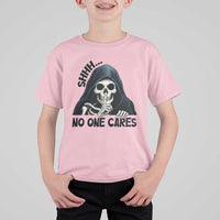 Funny Skeleton Humor T Shirt For Kid Shhh No One Cares - Wonder Print Shop