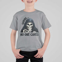 Funny Skeleton Humor T Shirt For Kid Shhh No One Cares - Wonder Print Shop