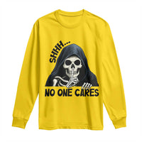 Funny Skeleton Humor Long Sleeve Shirt Shhh No One Cares - Wonder Print Shop