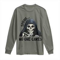 Funny Skeleton Humor Long Sleeve Shirt Shhh No One Cares - Wonder Print Shop