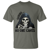 Funny Skeleton Humor T Shirt Shhh No One Cares - Wonder Print Shop