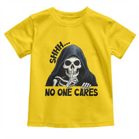 Funny Skeleton Humor Toddler T Shirt Shhh No One Cares - Wonder Print Shop