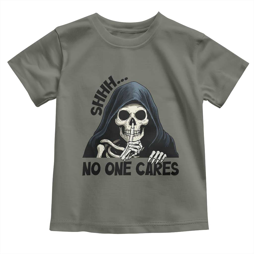 Funny Skeleton Humor Toddler T Shirt Shhh No One Cares - Wonder Print Shop