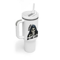 Funny Skeleton Humor Tumbler With Handle Shhh No One Cares
