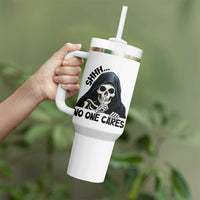 Funny Skeleton Humor Tumbler With Handle Shhh No One Cares