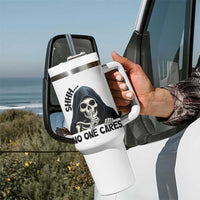 Funny Skeleton Humor Tumbler With Handle Shhh No One Cares