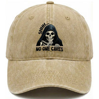 Funny Skeleton Humor Washed Cotton Baseball Cap Shhh No One Cares