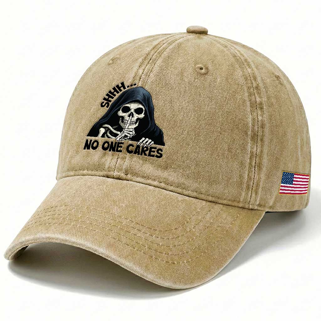 Funny Skeleton Humor Washed Cotton Baseball Cap Shhh No One Cares