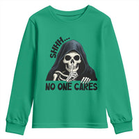 Funny Skeleton Humor Youth Sweatshirt Shhh No One Cares - Wonder Print Shop