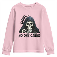 Funny Skeleton Humor Youth Sweatshirt Shhh No One Cares - Wonder Print Shop