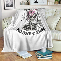 Funny Skeleton Sarcastic Throw Blanket Shhh No One Cares - Wonder Print Shop