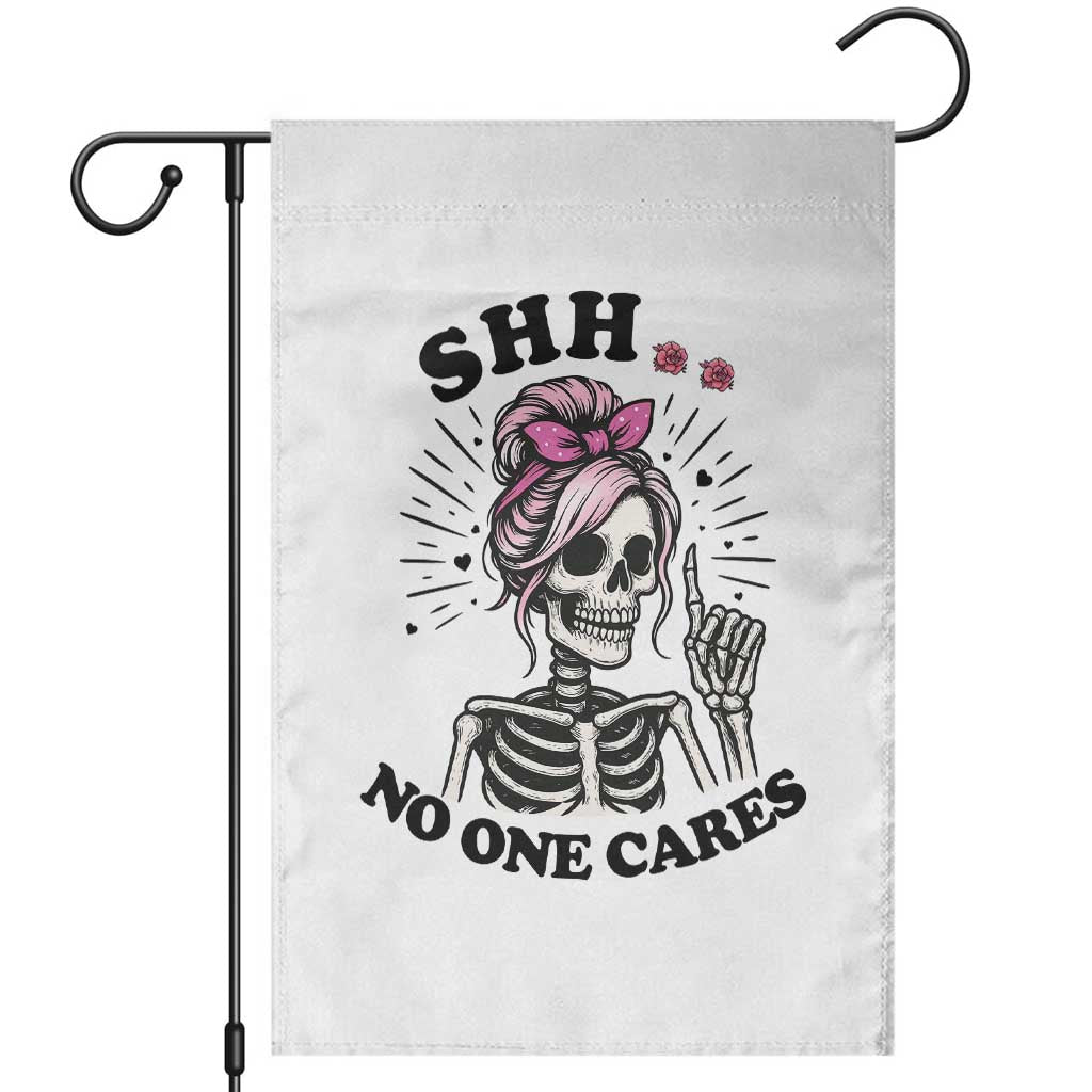 Funny Skeleton Sarcastic Garden Flag Shhh No One Cares - Wonder Print Shop
