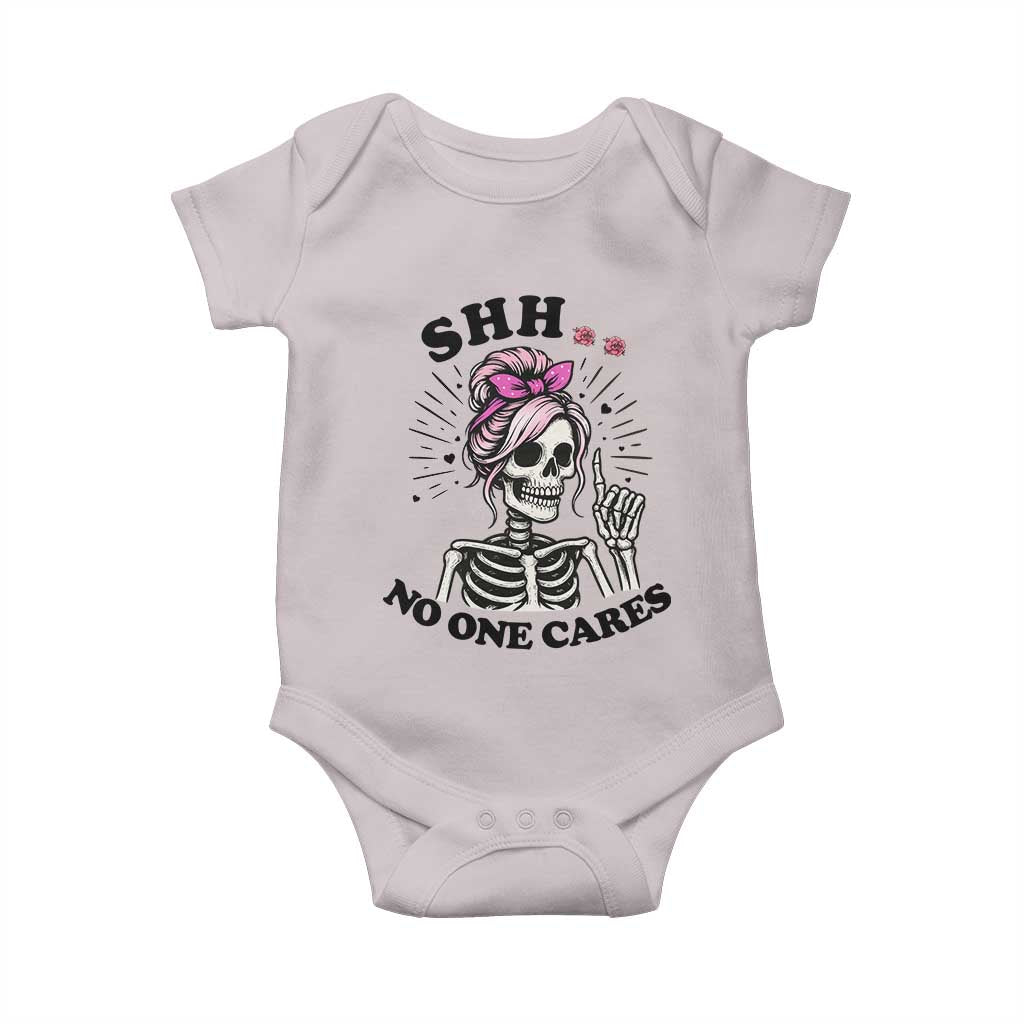Funny Skeleton Sarcastic Baby Onesie Shhh No One Cares - Wonder Print Shop