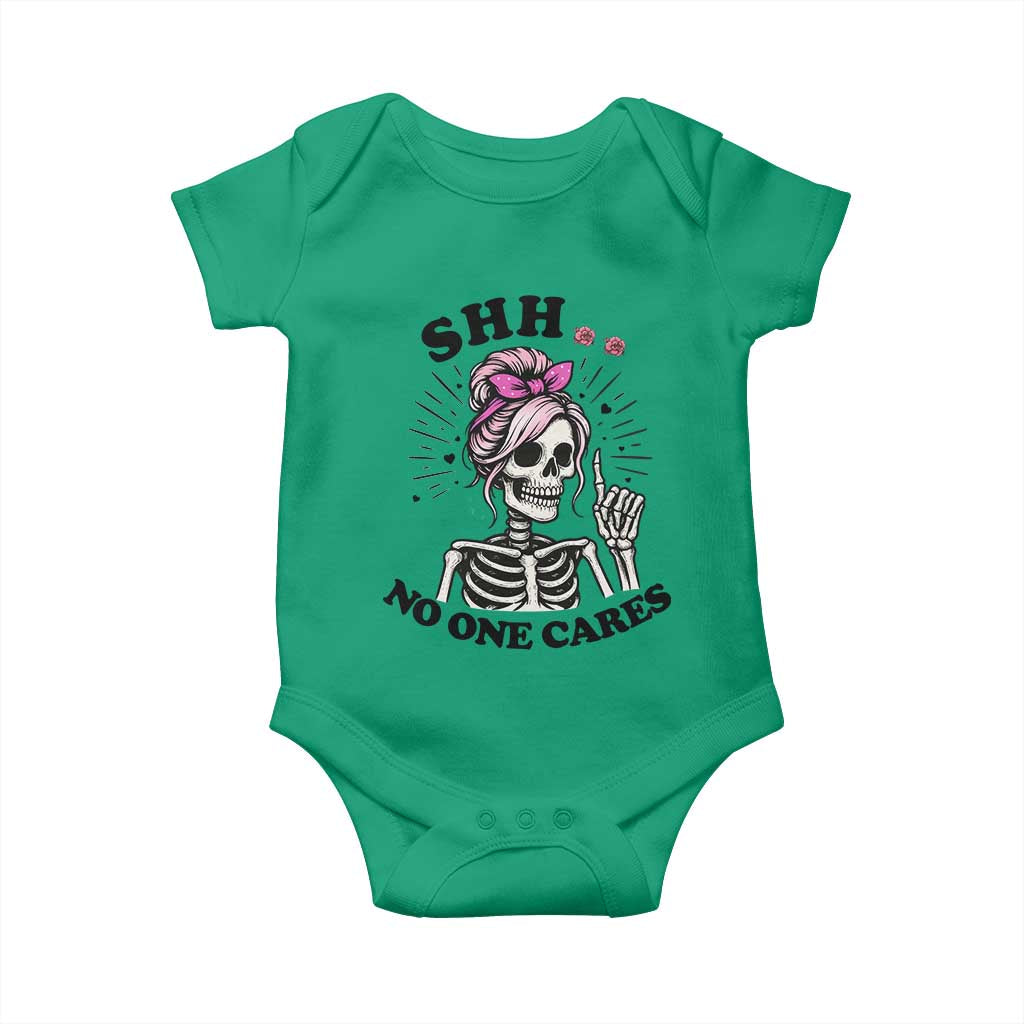 Funny Skeleton Sarcastic Baby Onesie Shhh No One Cares - Wonder Print Shop