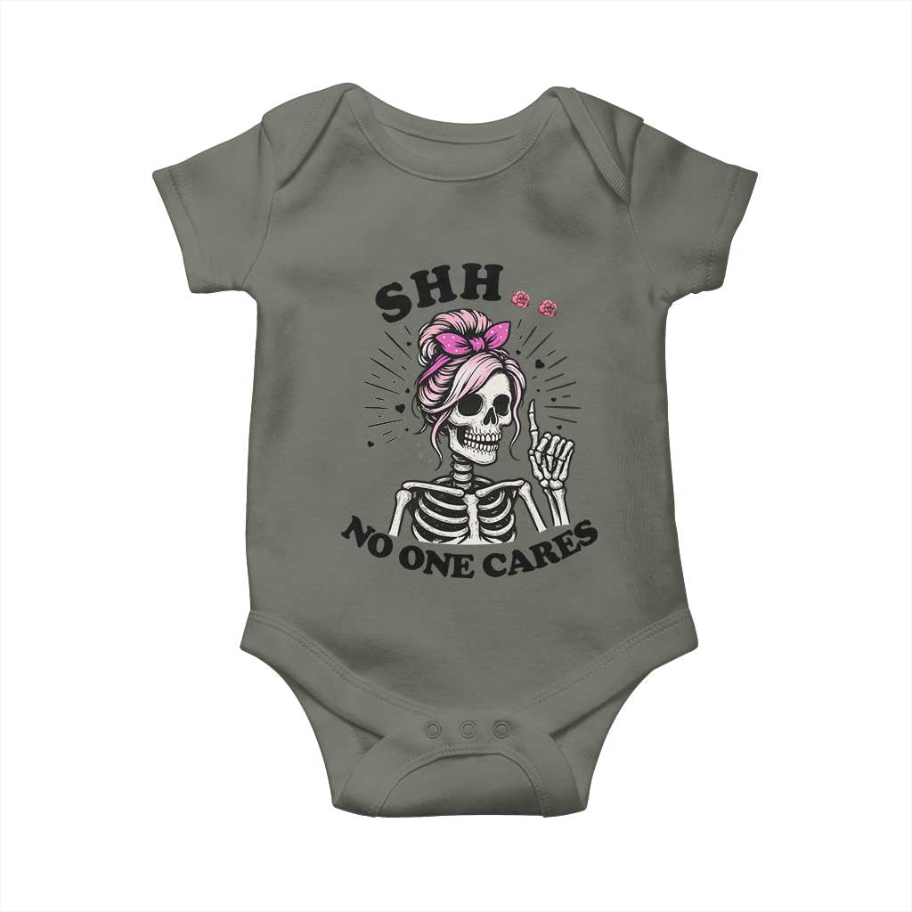 Funny Skeleton Sarcastic Baby Onesie Shhh No One Cares - Wonder Print Shop