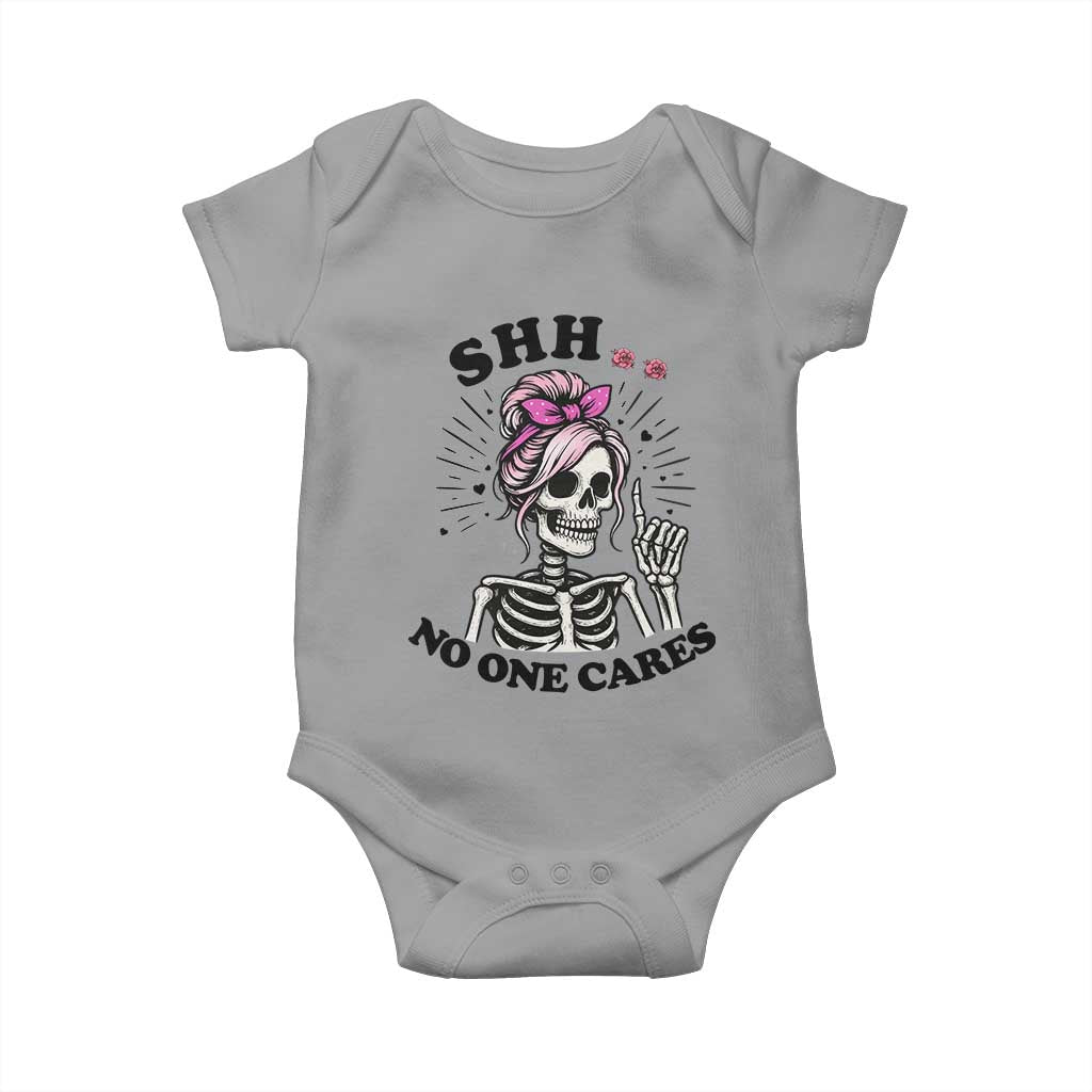 Funny Skeleton Sarcastic Baby Onesie Shhh No One Cares - Wonder Print Shop