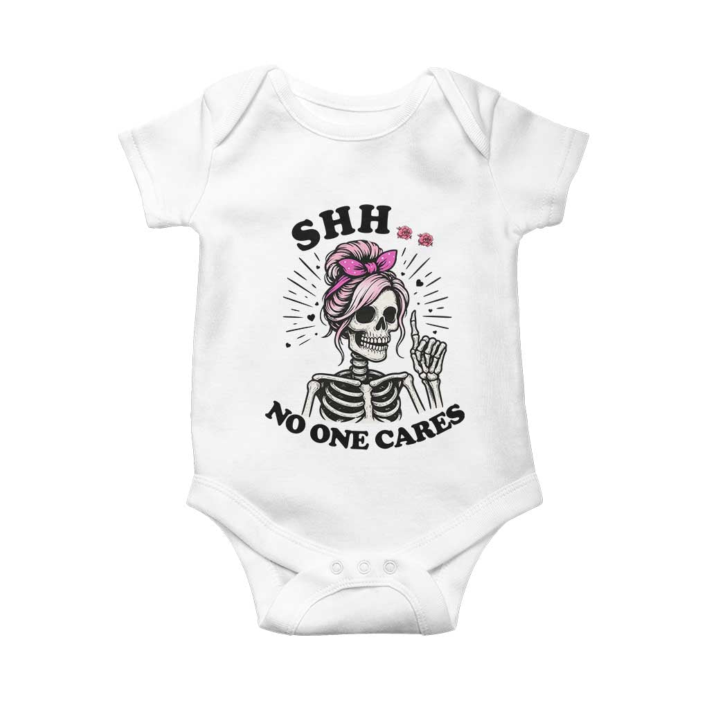 Funny Skeleton Sarcastic Baby Onesie Shhh No One Cares - Wonder Print Shop