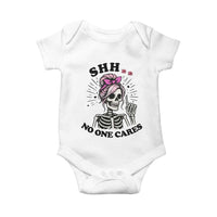 Funny Skeleton Sarcastic Baby Onesie Shhh No One Cares - Wonder Print Shop