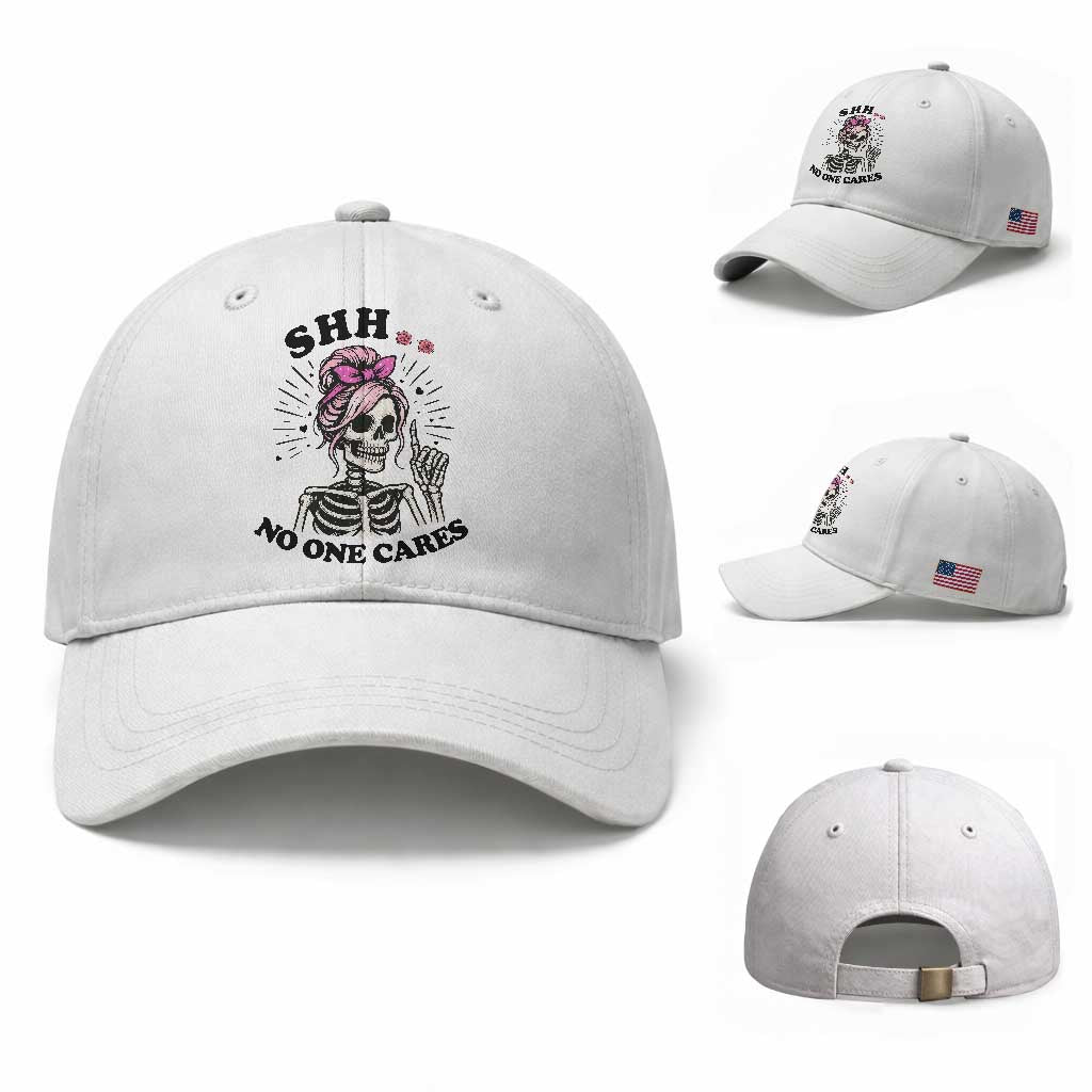 Funny Skeleton Sarcastic Baseball Cap Shhh No One Cares