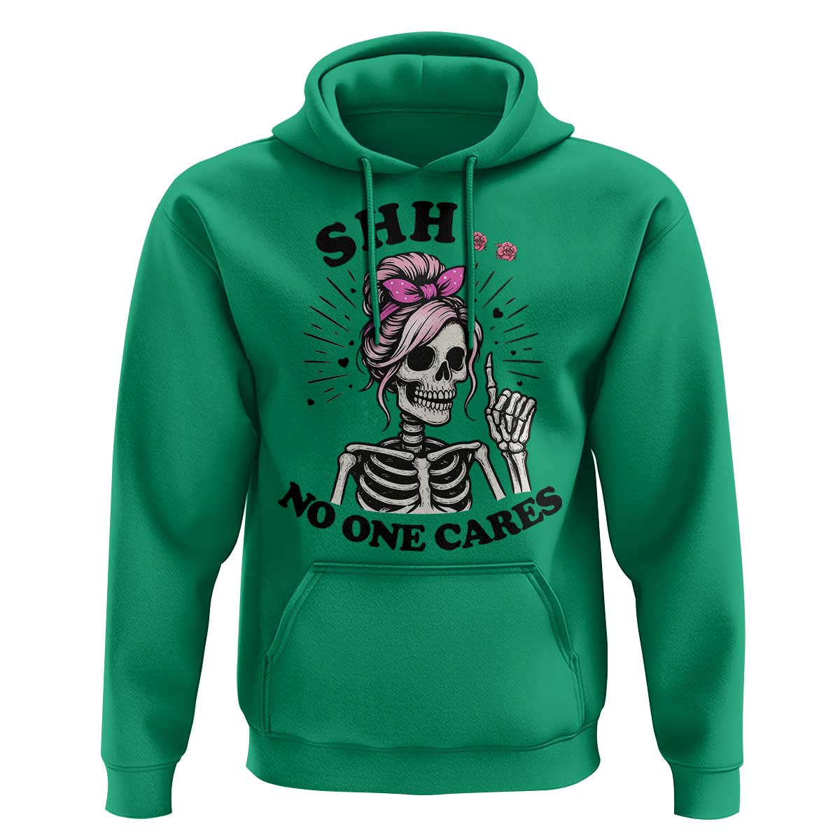 Funny Skeleton Sarcastic Hoodie Shhh No One Cares - Wonder Print Shop