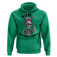 Funny Skeleton Sarcastic Hoodie Shhh No One Cares - Wonder Print Shop