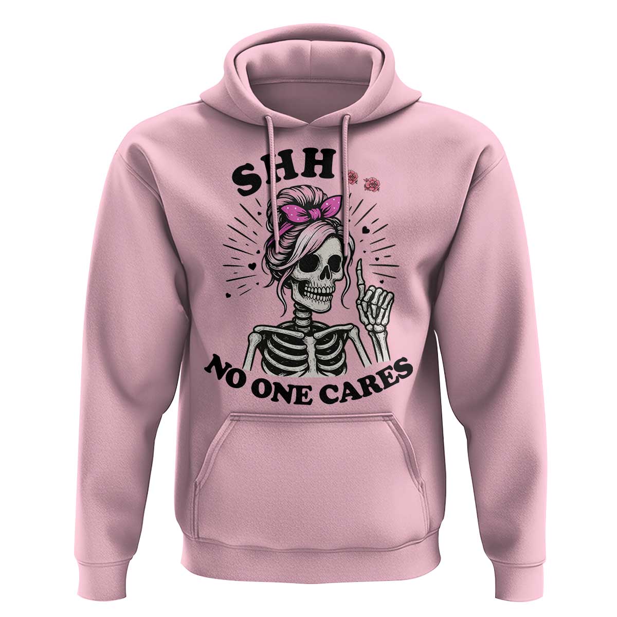 Funny Skeleton Sarcastic Hoodie Shhh No One Cares - Wonder Print Shop