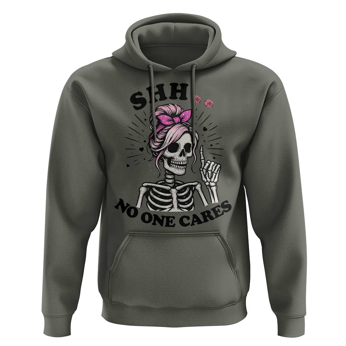 Funny Skeleton Sarcastic Hoodie Shhh No One Cares - Wonder Print Shop
