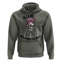 Funny Skeleton Sarcastic Hoodie Shhh No One Cares - Wonder Print Shop
