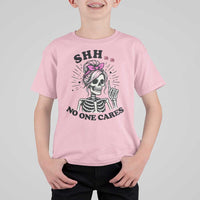 Funny Skeleton Sarcastic T Shirt For Kid Shhh No One Cares - Wonder Print Shop