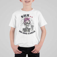 Funny Skeleton Sarcastic T Shirt For Kid Shhh No One Cares - Wonder Print Shop