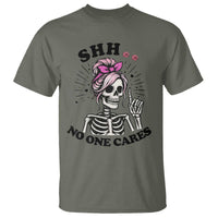 Funny Skeleton Sarcastic T Shirt Shhh No One Cares - Wonder Print Shop