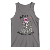 Funny Skeleton Sarcastic Tank Top Shhh No One Cares - Wonder Print Shop