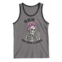 Funny Skeleton Sarcastic Tank Top Shhh No One Cares - Wonder Print Shop