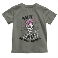 Funny Skeleton Sarcastic Toddler T Shirt Shhh No One Cares - Wonder Print Shop