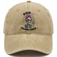Funny Skeleton Sarcastic Washed Cotton Baseball Cap Shhh No One Cares