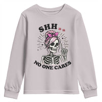 Funny Skeleton Sarcastic Youth Sweatshirt Shhh No One Cares - Wonder Print Shop
