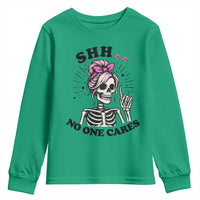 Funny Skeleton Sarcastic Youth Sweatshirt Shhh No One Cares - Wonder Print Shop