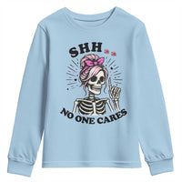 Funny Skeleton Sarcastic Youth Sweatshirt Shhh No One Cares - Wonder Print Shop