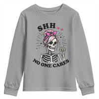 Funny Skeleton Sarcastic Youth Sweatshirt Shhh No One Cares - Wonder Print Shop