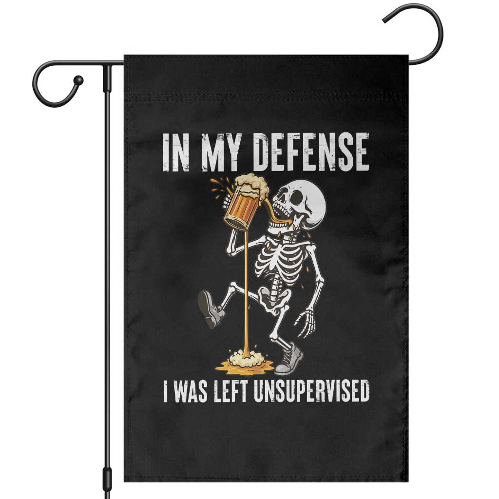 Funny Skeleton Beer Garden Flag In My Defence I Was Left Unsupervised - Wonder Print Shop