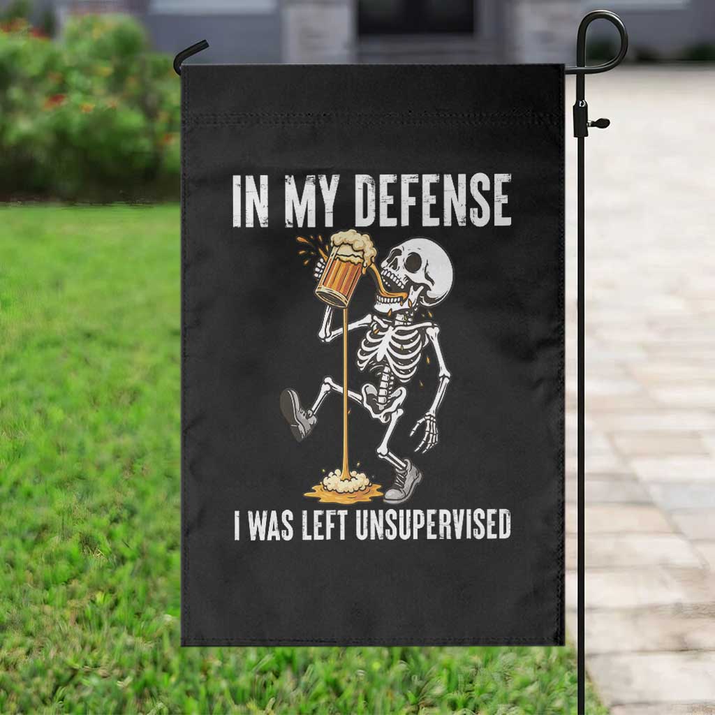 Funny Skeleton Beer Garden Flag In My Defence I Was Left Unsupervised - Wonder Print Shop
