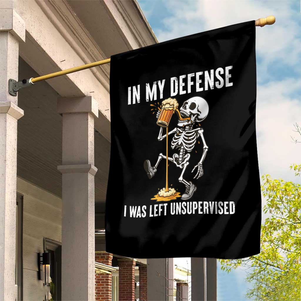 Funny Skeleton Beer Garden Flag In My Defence I Was Left Unsupervised - Wonder Print Shop