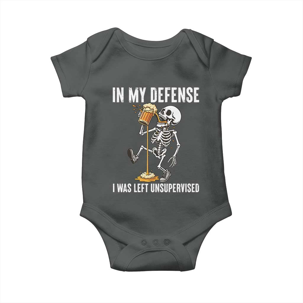 Funny Skeleton Beer Baby Onesie In My Defence I Was Left Unsupervised - Wonder Print Shop