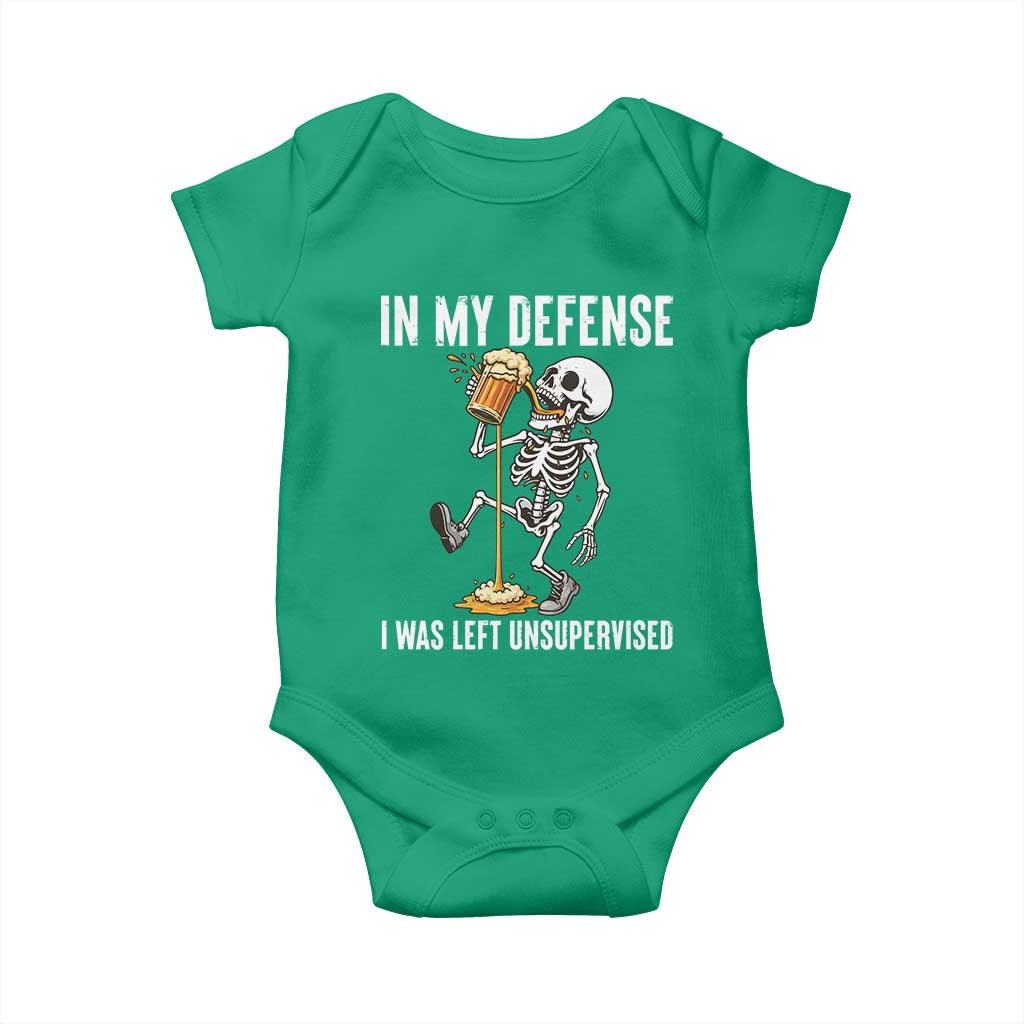 Funny Skeleton Beer Baby Onesie In My Defence I Was Left Unsupervised - Wonder Print Shop