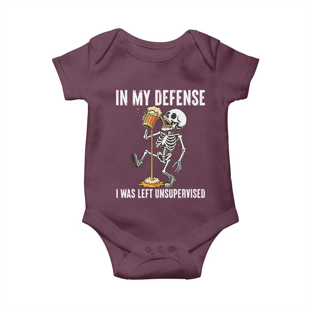 Funny Skeleton Beer Baby Onesie In My Defence I Was Left Unsupervised - Wonder Print Shop