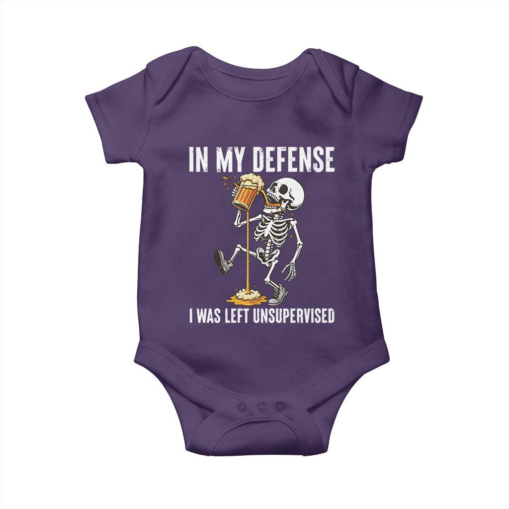Funny Skeleton Beer Baby Onesie In My Defence I Was Left Unsupervised - Wonder Print Shop