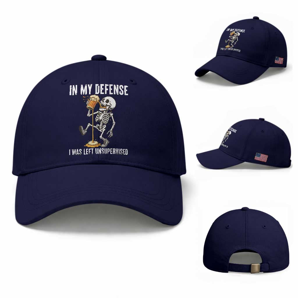 Funny Skeleton Beer Baseball Cap In My Defence I Was Left Unsupervised