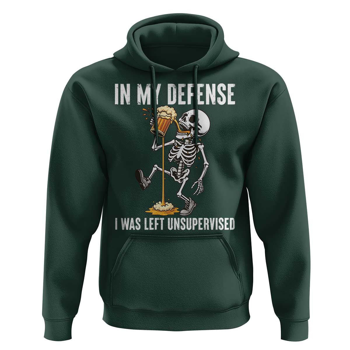 Funny Skeleton Beer Hoodie In My Defence I Was Left Unsupervised - Wonder Print Shop